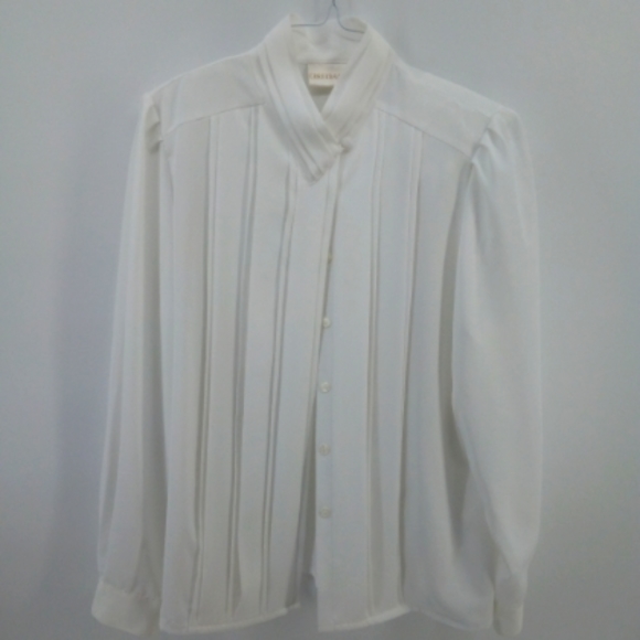 Christie & Jill Tops - Vintage White Pleated Blouse Christie & Jill 14 Ivory Work Career Retro 80s